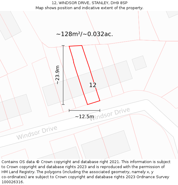 12, WINDSOR DRIVE, STANLEY, DH9 8SP: Plot and title map
