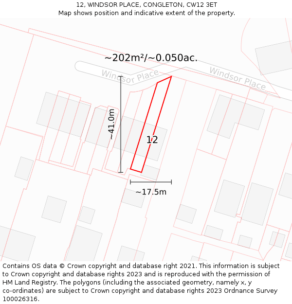 12, WINDSOR PLACE, CONGLETON, CW12 3ET: Plot and title map