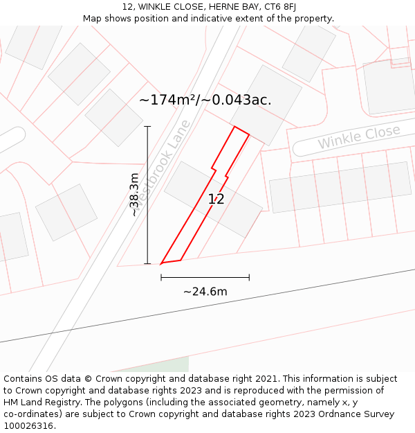 12, WINKLE CLOSE, HERNE BAY, CT6 8FJ: Plot and title map