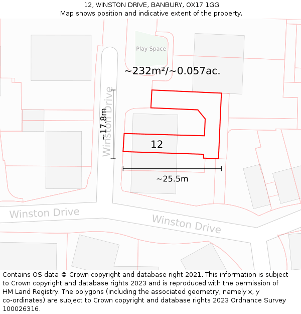 12, WINSTON DRIVE, BANBURY, OX17 1GG: Plot and title map