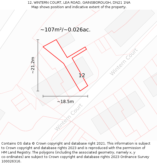 12, WINTERN COURT, LEA ROAD, GAINSBOROUGH, DN21 1NA: Plot and title map