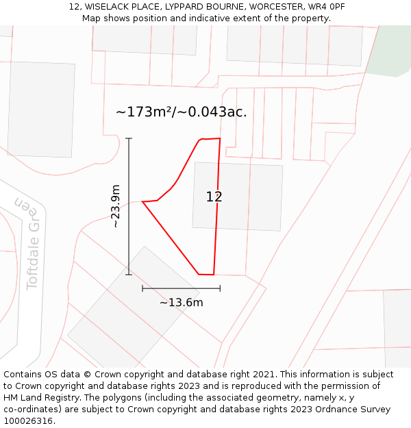 12, WISELACK PLACE, LYPPARD BOURNE, WORCESTER, WR4 0PF: Plot and title map