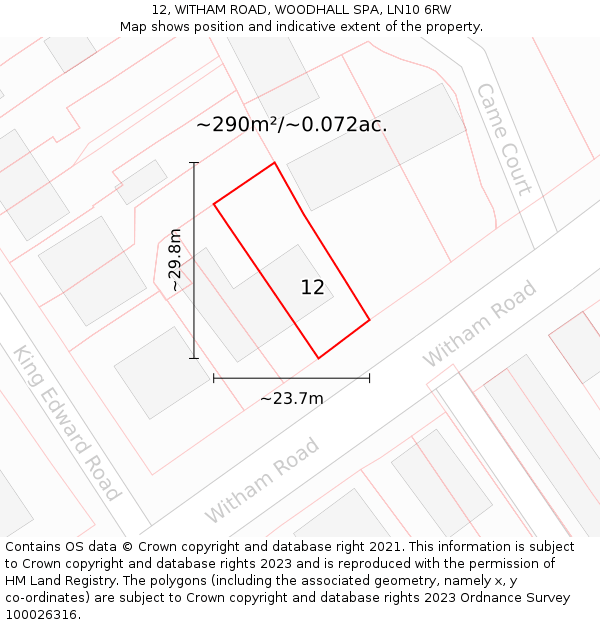 12, WITHAM ROAD, WOODHALL SPA, LN10 6RW: Plot and title map