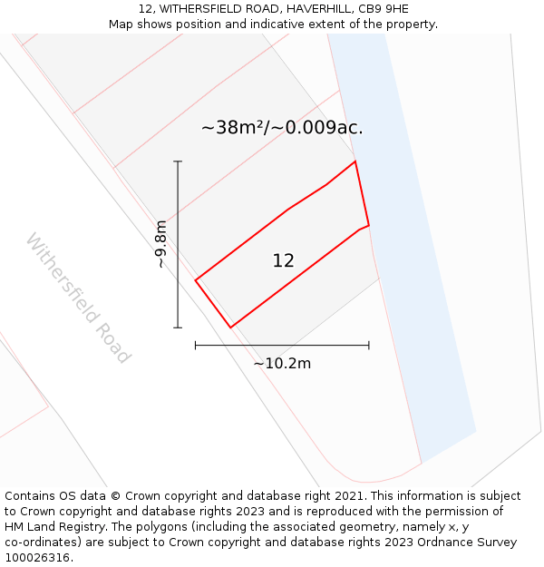 12, WITHERSFIELD ROAD, HAVERHILL, CB9 9HE: Plot and title map