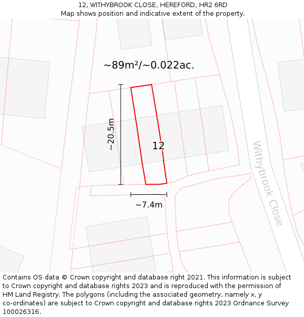 12, WITHYBROOK CLOSE, HEREFORD, HR2 6RD: Plot and title map
