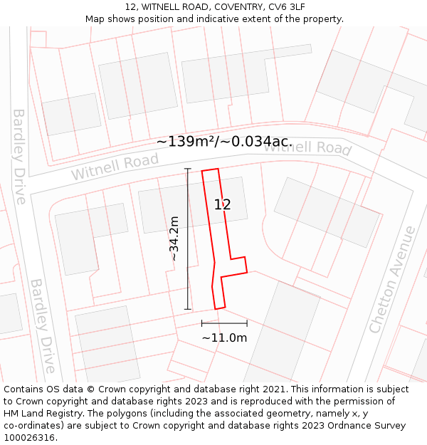 12, WITNELL ROAD, COVENTRY, CV6 3LF: Plot and title map