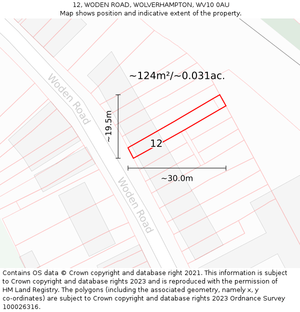 12, WODEN ROAD, WOLVERHAMPTON, WV10 0AU: Plot and title map