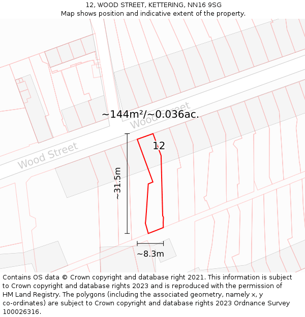 12, WOOD STREET, KETTERING, NN16 9SG: Plot and title map