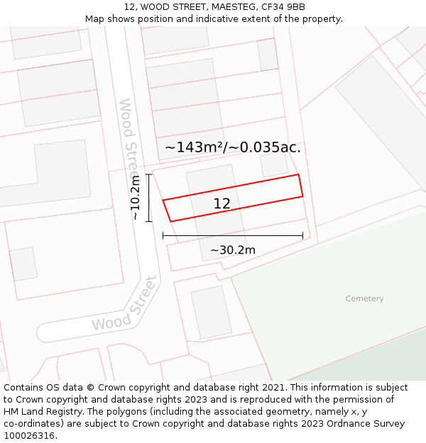 12, WOOD STREET, MAESTEG, CF34 9BB: Plot and title map