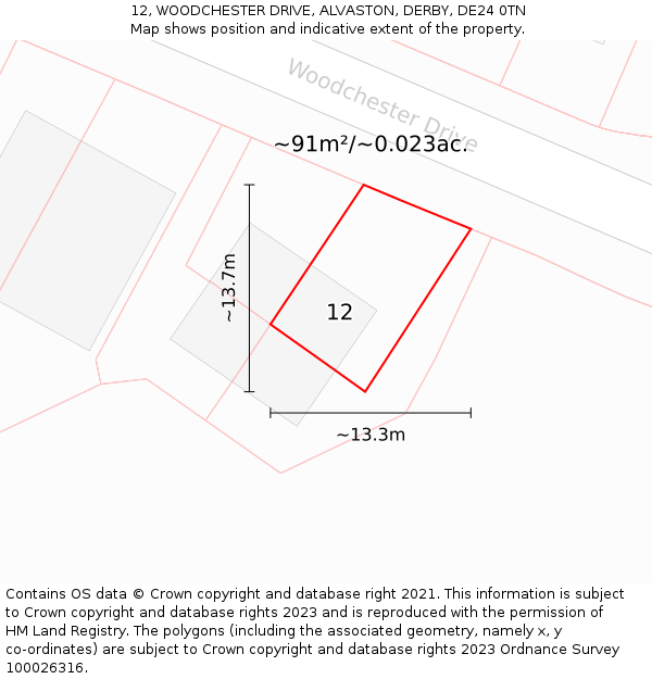 12, WOODCHESTER DRIVE, ALVASTON, DERBY, DE24 0TN: Plot and title map