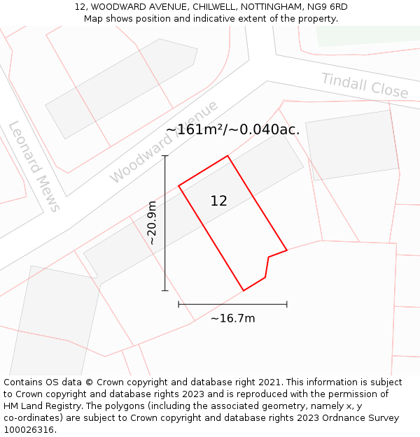 12, WOODWARD AVENUE, CHILWELL, NOTTINGHAM, NG9 6RD: Plot and title map