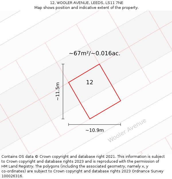 12, WOOLER AVENUE, LEEDS, LS11 7NE: Plot and title map