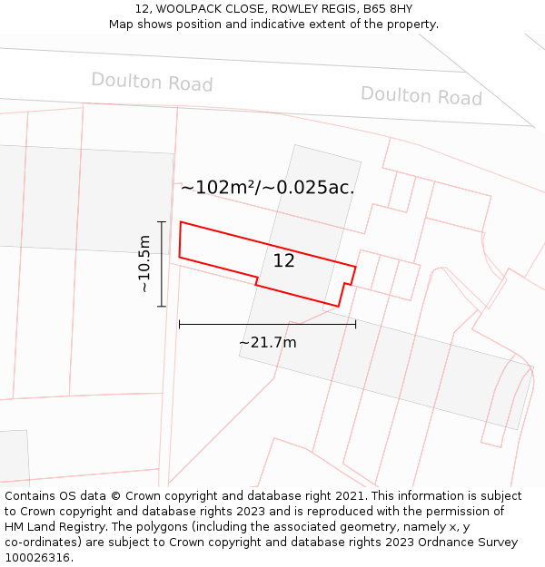 12, WOOLPACK CLOSE, ROWLEY REGIS, B65 8HY: Plot and title map