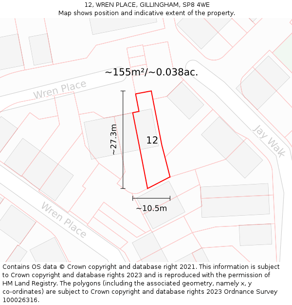 12, WREN PLACE, GILLINGHAM, SP8 4WE: Plot and title map