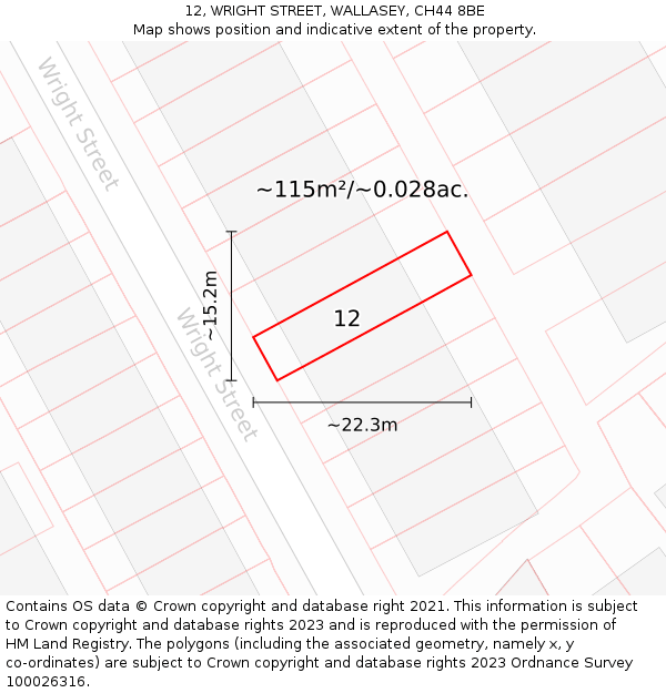 12, WRIGHT STREET, WALLASEY, CH44 8BE: Plot and title map