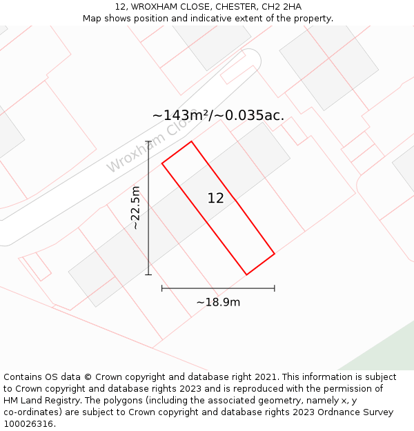 12, WROXHAM CLOSE, CHESTER, CH2 2HA: Plot and title map