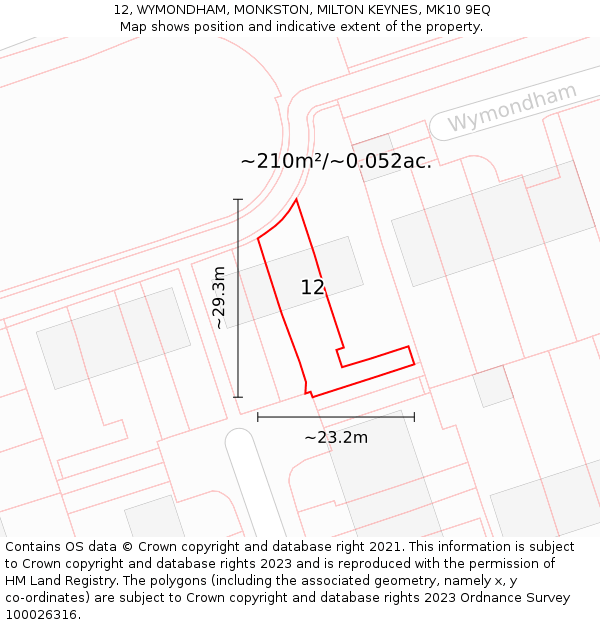 12, WYMONDHAM, MONKSTON, MILTON KEYNES, MK10 9EQ: Plot and title map