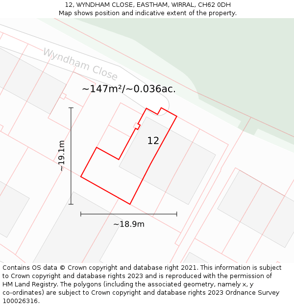 12, WYNDHAM CLOSE, EASTHAM, WIRRAL, CH62 0DH: Plot and title map