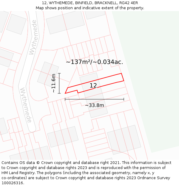 12, WYTHEMEDE, BINFIELD, BRACKNELL, RG42 4ER: Plot and title map