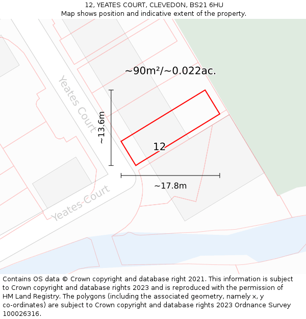 12, YEATES COURT, CLEVEDON, BS21 6HU: Plot and title map
