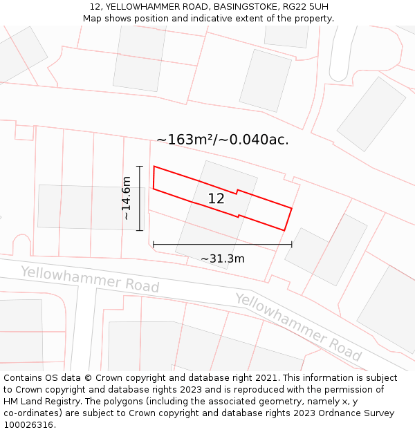12, YELLOWHAMMER ROAD, BASINGSTOKE, RG22 5UH: Plot and title map