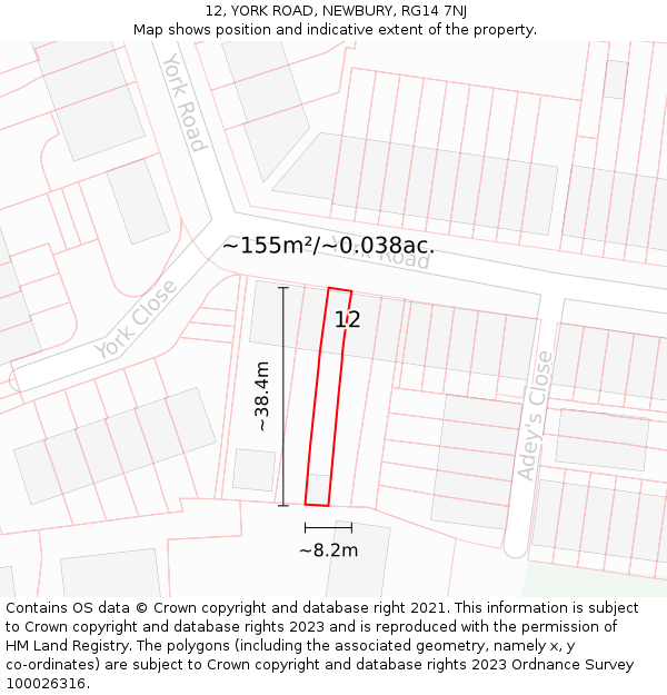12, YORK ROAD, NEWBURY, RG14 7NJ: Plot and title map