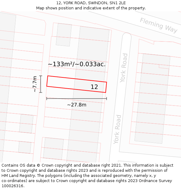 12, YORK ROAD, SWINDON, SN1 2LE: Plot and title map