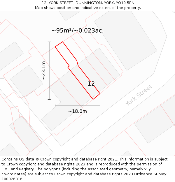 12, YORK STREET, DUNNINGTON, YORK, YO19 5PN: Plot and title map