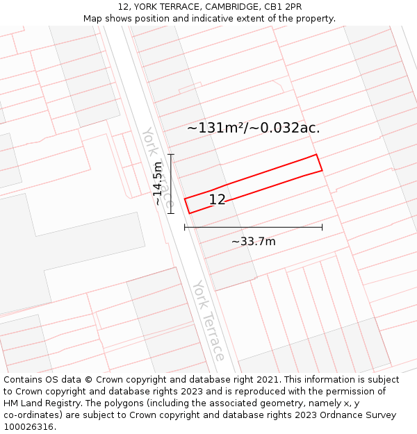 12, YORK TERRACE, CAMBRIDGE, CB1 2PR: Plot and title map