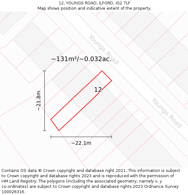12, YOUNGS ROAD, ILFORD, IG2 7LF: Plot and title map