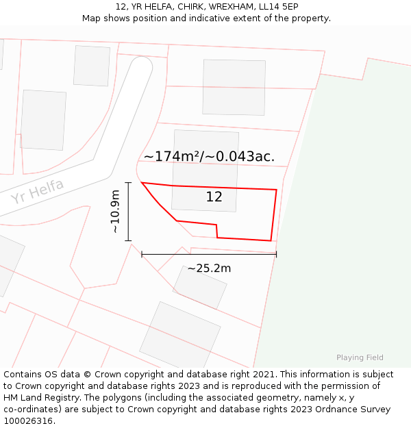 12, YR HELFA, CHIRK, WREXHAM, LL14 5EP: Plot and title map