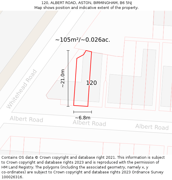 120, ALBERT ROAD, ASTON, BIRMINGHAM, B6 5NJ: Plot and title map