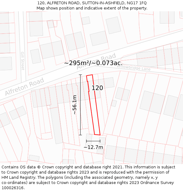 120, ALFRETON ROAD, SUTTON-IN-ASHFIELD, NG17 1FQ: Plot and title map