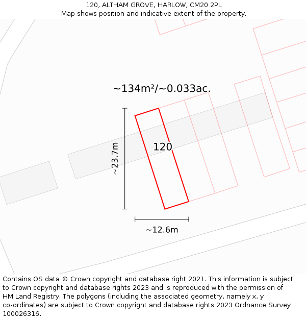 120, ALTHAM GROVE, HARLOW, CM20 2PL: Plot and title map