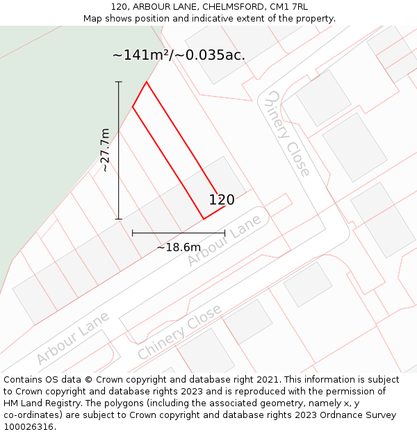 120, ARBOUR LANE, CHELMSFORD, CM1 7RL: Plot and title map