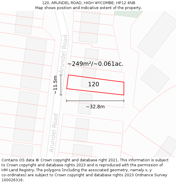 120, ARUNDEL ROAD, HIGH WYCOMBE, HP12 4NB: Plot and title map