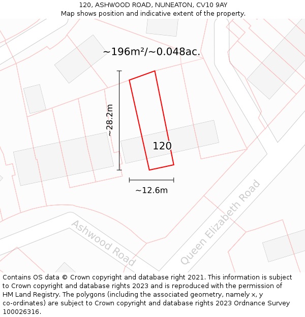 120, ASHWOOD ROAD, NUNEATON, CV10 9AY: Plot and title map