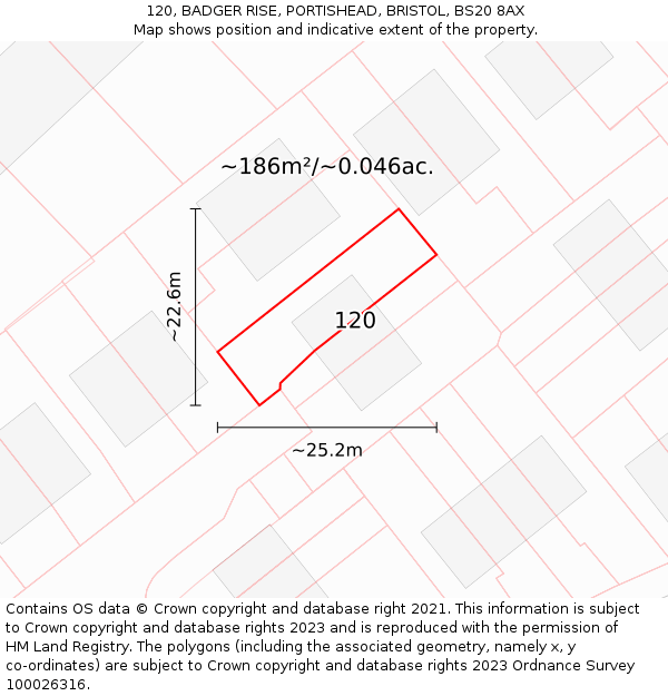 120, BADGER RISE, PORTISHEAD, BRISTOL, BS20 8AX: Plot and title map
