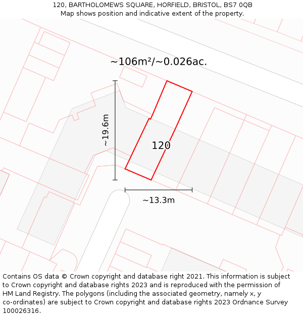 120, BARTHOLOMEWS SQUARE, HORFIELD, BRISTOL, BS7 0QB: Plot and title map