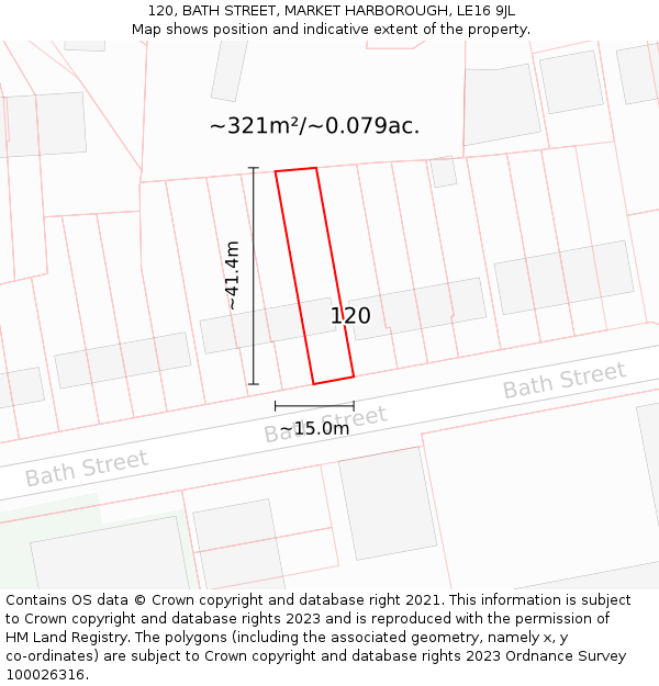 120, BATH STREET, MARKET HARBOROUGH, LE16 9JL: Plot and title map
