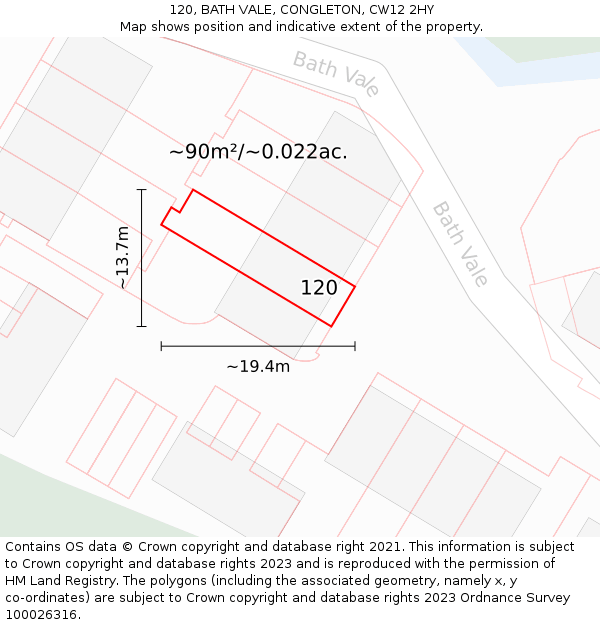 120, BATH VALE, CONGLETON, CW12 2HY: Plot and title map