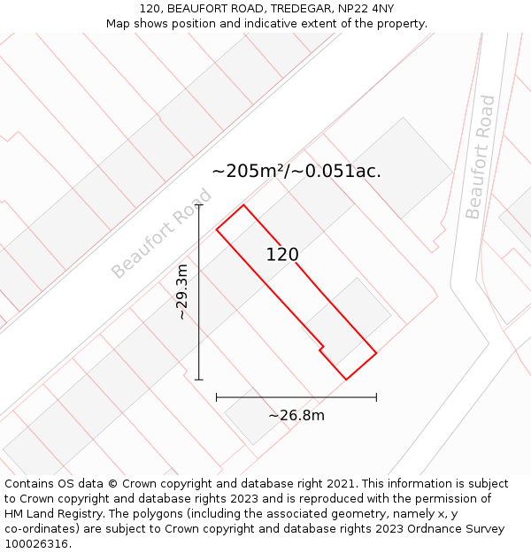 120, BEAUFORT ROAD, TREDEGAR, NP22 4NY: Plot and title map
