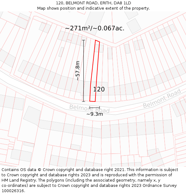 120, BELMONT ROAD, ERITH, DA8 1LD: Plot and title map