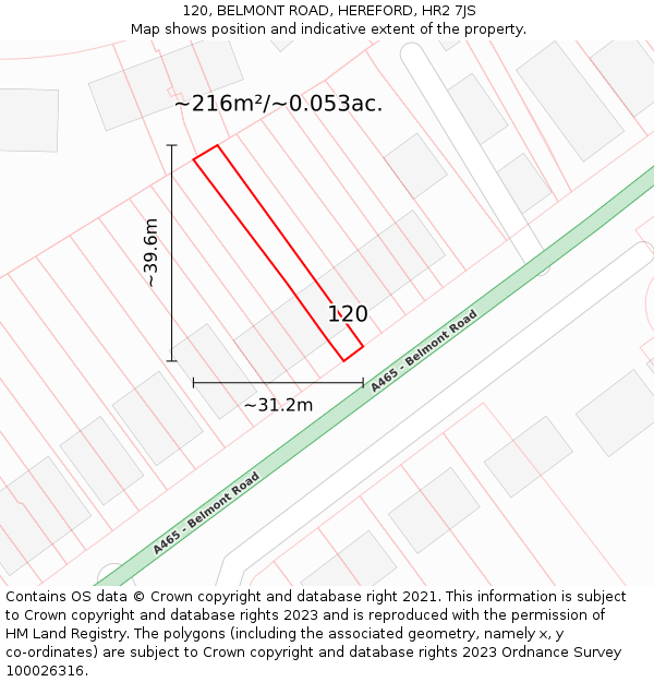 120, BELMONT ROAD, HEREFORD, HR2 7JS: Plot and title map