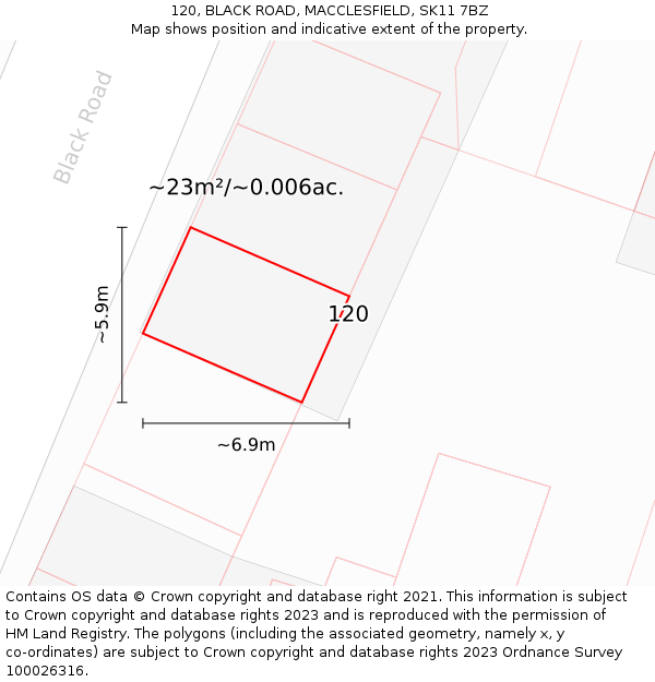 120, BLACK ROAD, MACCLESFIELD, SK11 7BZ: Plot and title map