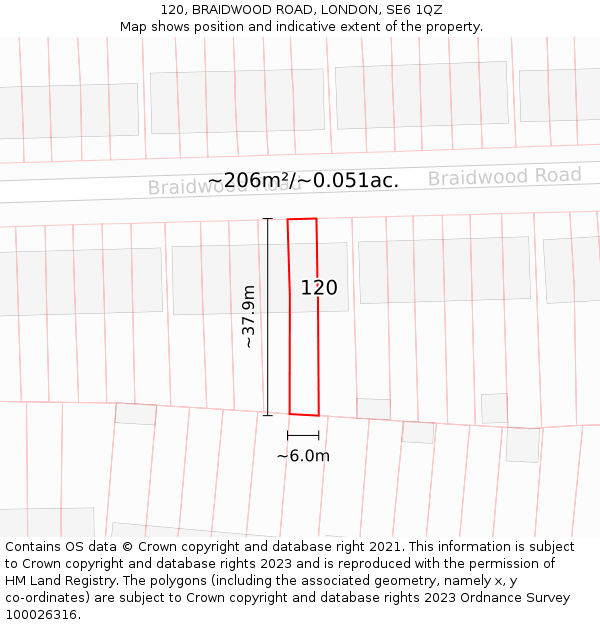 120, BRAIDWOOD ROAD, LONDON, SE6 1QZ: Plot and title map