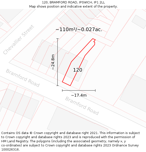 120, BRAMFORD ROAD, IPSWICH, IP1 2LL: Plot and title map
