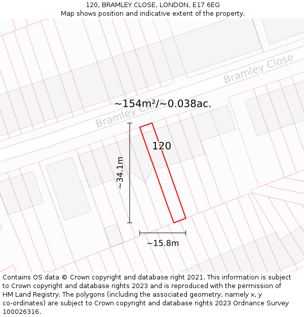120, BRAMLEY CLOSE, LONDON, E17 6EG: Plot and title map