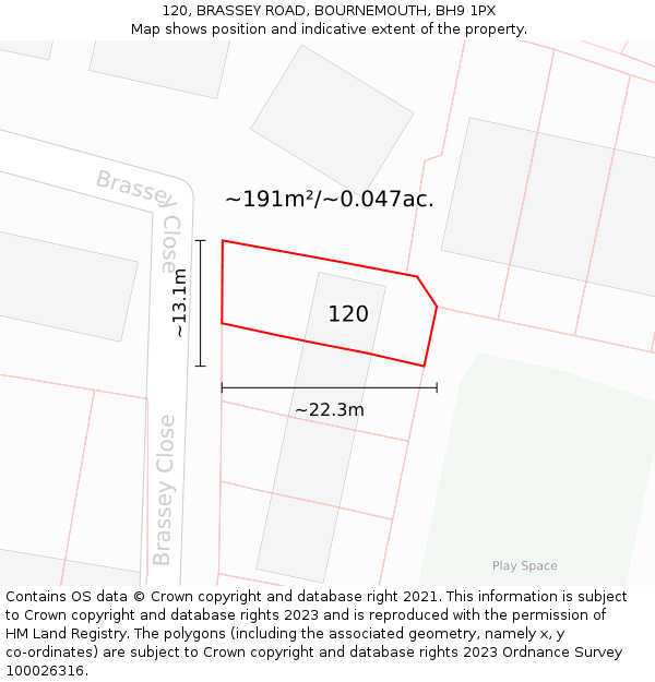 120, BRASSEY ROAD, BOURNEMOUTH, BH9 1PX: Plot and title map