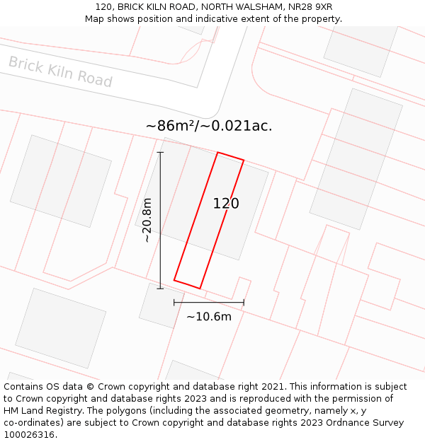 120, BRICK KILN ROAD, NORTH WALSHAM, NR28 9XR: Plot and title map